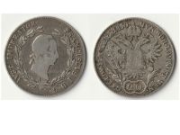 Austrian Empire Silver 20 Kreuzer Coin 1830 A, Kaiser Franz I, Vienna Mint