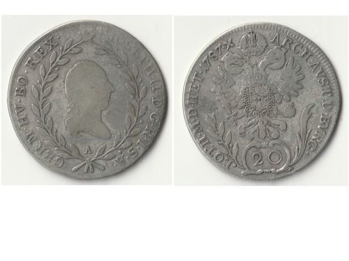 Austrian Empire Silver 20 Kreuzer Coin 1787 A, Kaiser Joseph II Vienna Mint