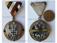 Austria Hungary WWI Cap Badge Aus Grosser Zeit 1914 with the Double Headed Eagle Iron Cross and Shield in the Central Powers Flags Marked W & Gesch Gesch