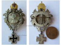Austria Hungary WW1 Cap Badge Kaiser Franz Joseph Imperial Crown Daphne Wreath Iron Cross Inscribed Viribus Unitis