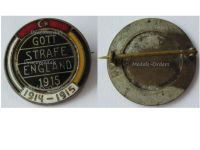 Austria Hungary WWI Cap Badge Gott Strafe England 1915 with the Central Powers Flags