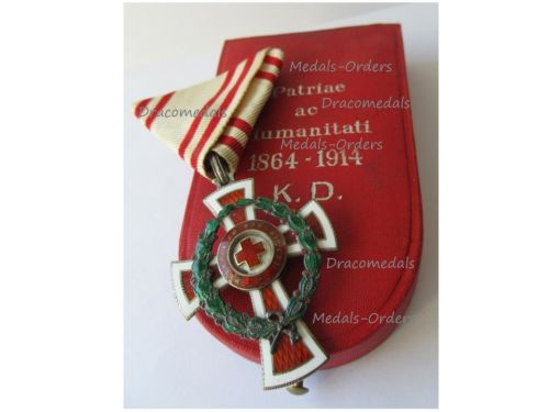 Austria Hungary WWI Red Cross Decoration 2nd Class 1864 1914 with Laurel War Decoration by Scheid Boxed