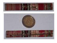 Germany Austria Hungary WW2 Ribbon Bar of 6 Medals (WWII Austrian Annexation Anschluss, WW1 Austrian Bravery Tapferkeit & Commemorative, Hungarian Pro Deo et Patria Medal with Swords, Hindenburg, Kaiser Karl's Cross of the Troops)