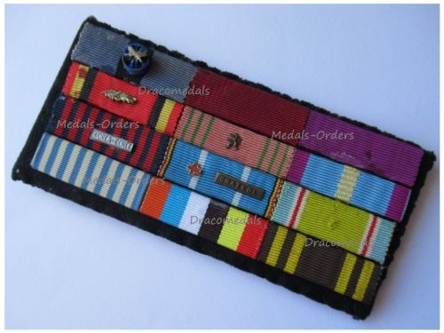 Belgium Korean War Ribbon Bar of 12 Medals (Order Leopold, Crown, UN Medal, Belgian 1950 1953 Chatkol, Wound Clasp, Volunteer, Foreign Service, Cross)