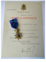Belgium Belgian Congo WWI Order of Leopold II Officer's Cross Bilingual with Diploma Dated 1961