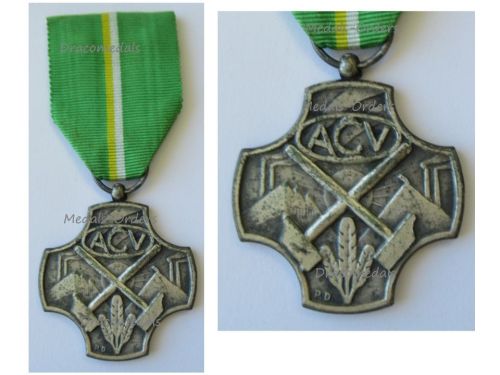Belgium WWII Long Membership Medal of the Syndicate of Trade Unions ACV Silver 2nd Class in Flemish