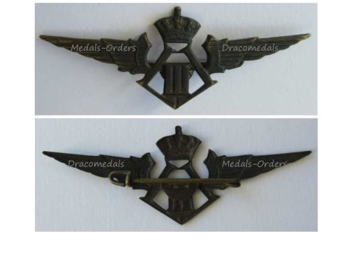 Belgium WWII Pilot Wings Belgian Royal Air Force Badge with the Royal Cipher of King Leopold III 1935 1945, Pin-Back Type