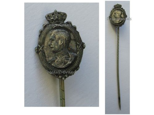 Belgium WWI King Albert Patriotic Stickpin Badge 1914 1915 1916 Silver 950