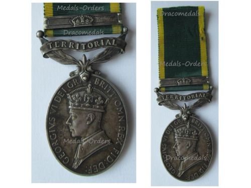 Britain WWII Efficiency Medal with King's Crown Territorial Clasp King George VI 2nd Type 1948 1952 to Gunner RA Royal Artillery