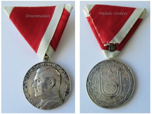 Croatia WWII Ante Pavelic Bravery Medal Small Silver Class 1941 1945 by NDH (Scarce Type)
