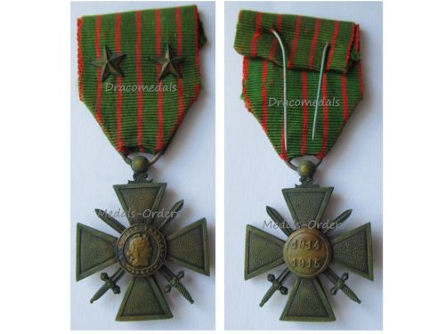 France WWI War Cross 1914 1915 with 2 Citations 2 Stars (Bronze)