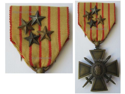 France WWI War Cross 1914 1916 with 4 Citations 4 Stars (3 Bronze 1 Silver)