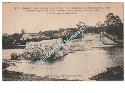 France WWI Postcard, Lagny, Destroyed Stone Bridge, 1919