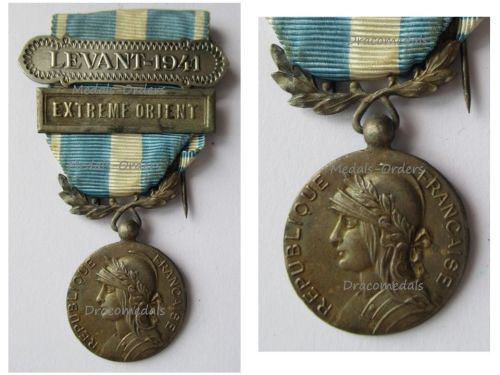 France WWII Colonial Medal with Clasps Levant 1941 & Extreme Orient Unifacial Type by Mourgeon