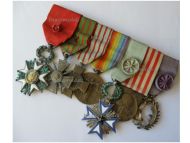 France WWI Set of 7 Medals (National Order of the Legion of Honor Officer's Cross, Black Star of Benin, Academic Palms Officer's Star Badge, Victory Medal Charles Type, WW1 War & Combatants Cross, Commemorative Medal)