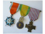 France WWII Set of 3 Medals (Order of Social Merit Knight's Star, Valor & Discipline Medal & Combatants Cross)