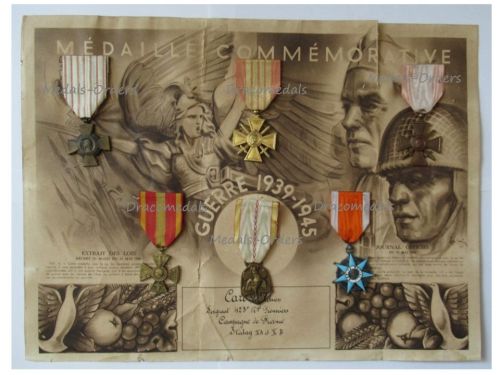 France WWII Set of 6 Medals with Diploma to Sergeant of the 423rd Pioneer Regiment PoW at STALAG XA XB (War TOE, Volunteer Cross, Order Social Merit)