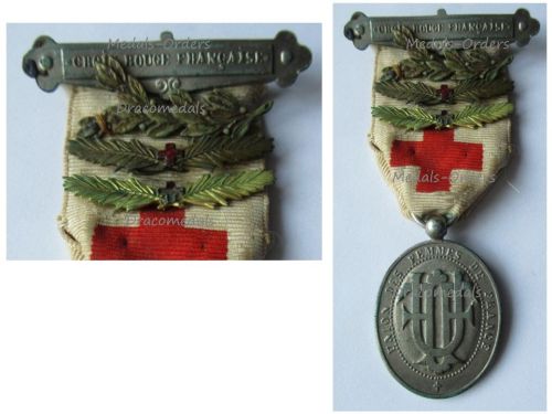 France WWI UFF Red Cross Medal of the Union French Women with Nurse Gold & Bronze Palms 1914 1918 Numbered