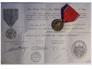 France WWI Verdun Medal 1916 by Vernier Marked by the Paris Mint with Monolingual Diploma to an NCO of the 10th Territorial Infantry Regiment