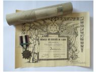 France WWI Aisne Chemin des Dames Medal with Clasp Aisne 1914 1918 with Diploma & Tube