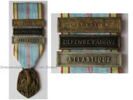France WWII Commemorative Medal 1939 1945 with 3 Clasps (Atlantique, Liberation, Defense Passive) by the Paris Mint