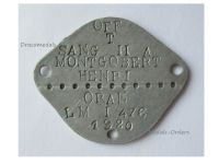 France WWII Officer's Dog Tag Identification Plaque Lt Colonel Henri  Montgobert Class 1920