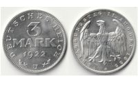 Germany 3 Mark Coin 1922 J Constitution Day 11 August, Aluminum, Weimar Republic