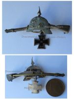 Germany WWI Prussia Cap Badge Prussian Spiked Helmet Rifle Iron Cross 1914
