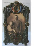 Germany WWI Photo of a Bavarian NCO (Sergeant) in a Patriotic Frame with the German Imperial Eagle and the Flag of Bavaria