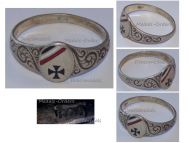 Germany WWI Patriotic Ring with the Iron Cross EK1 and the German Imperial Flag Colors Oval Shaped in Silver 800