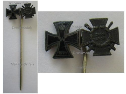 Germany WWI Stickpin Set of 2 Medals (Iron Cross 1st Class, Hindenburg Cross with Swords 1914 1918) MINI