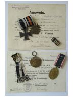 Germany WWI Set of Medals & Diplomas (Iron Cross KO, Hindenburg St&L, Centennial 1897, Kyffhauser Medal Badge) 5th Bavarian Field Artillery Regiment