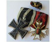 Germany WWI Set of 2 Medals (Iron Cross, WW1 Commemorative War Decoration of the Wurttemberg Army Veteran Association Merit Cross) & Boutonniere