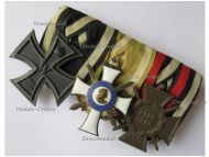 Germany WWI Set of 3 Medals (Saxon Order of Albrecht Knight's Cross with Swords 1910 by Scharfenberg, Iron Cross 2nd Class, Hindenburg Cross by BHL)