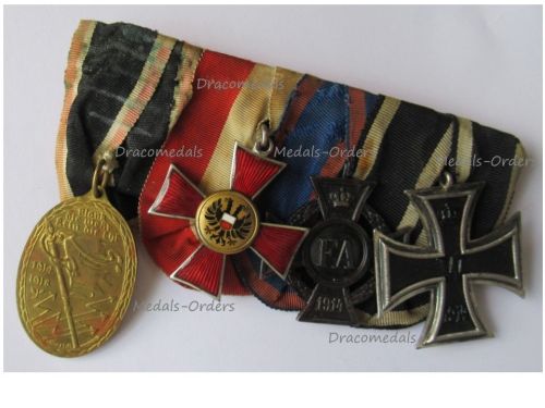 Germany WWI Set of 4 Medals (Lubeck Hanseatic Cross, Oldenburg Friedrich August Merit Cross FA2 & Iron Cross 2nd Class EK2, Kyffhauser Veteran Medal)