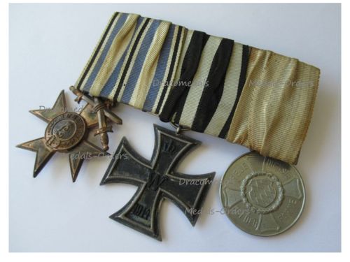 Germany WWI Bavaria Set of 3 Medals (Bavarian Cross of Merit Merenti III Class, Iron Cross, Medal for IX Years of Faithful Military Service) by DRGM