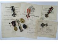Germany WWI Set of 8 Medals (Hamburg Hanseatic, Iron Cross KO, Black Wound, Hindenburg PCL, Kyffhauser Medal, Badge) w Diploma NCO 206th Infantry Div.