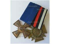 Germany WWI Prussia Set of 2 Medals (Long Military Service Cross 1st Class 1913 for XV Years for NCOs & Other Ranks, Hindenburg Cross for Combatants)