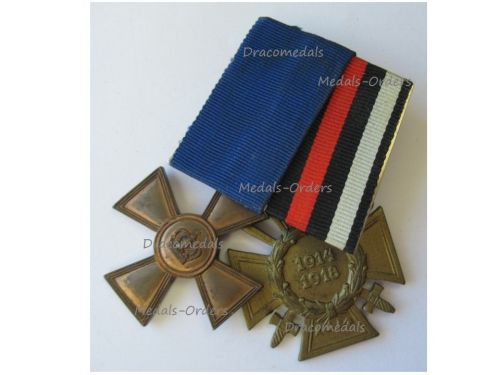 Germany WWI Prussia Set of 2 Medals (Long Military Service Cross 1st Class 1913 for XV Years for NCOs & Other Ranks, Hindenburg Cross for Combatants)
