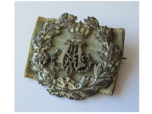 Germany WWI Bavaria Prince Alfons Service Commemorative Silver Badge on Military Ribbon by Heinloth