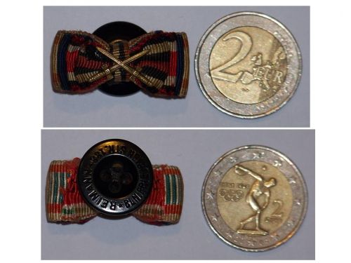 NAZI Germany Hungary Bulgaria Ribbon Lapel Pin Boutonniere 5 Medals (WWII Iron Cross & Loyal Civil Service Medal, WWI Hindenburg Cross, Bulgarian & Hungarian Commemorative Medal Pro Deo et Patria)