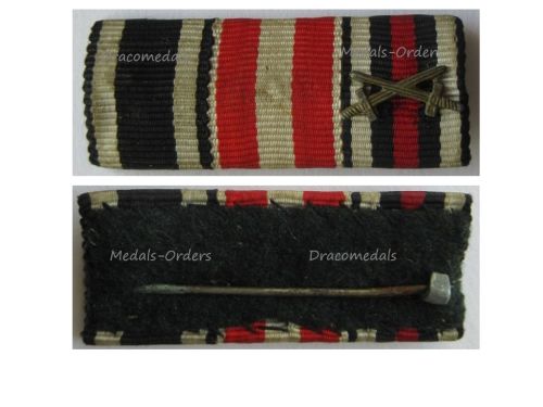 Germany WWI 3 Medal Ribbon Bar (Iron Cross, Hamburg Hanseatic Cross, Hindenburg Cross with Swords for Combatants)