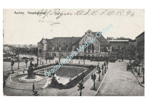 Germany WWI Postcard, Aachen Hauptbanhof, Doctor 96th Field Artillery Regiment, Postmarked 1918