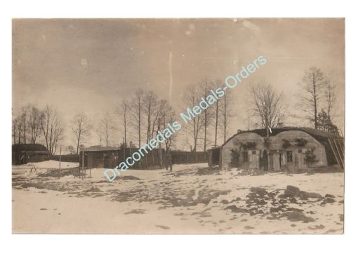Germany WWI Photo Field Camp Barracks in Winter Snow