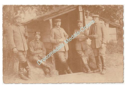Germany WWI Group Photo German NCOs, Enlisted Men, Field Camp Hut
