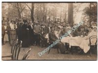 Germany WWI Photo Postcard Field Hospital Lazarett, Red Cross Coffee Event, Nurses, Officer, Soldiers with Iron Cross, Postmarked St Johann