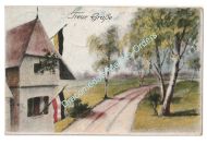Germany WWI Patriotic Postcard Treue Grusse, German Austrian-Hungarian Flags, Stamp 1916