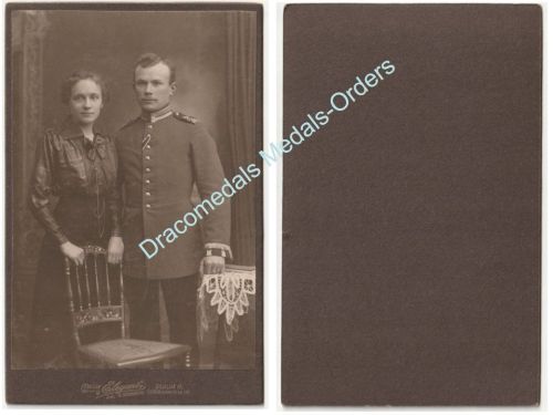 Germany Prussia WWI Family Cabinet Photo Wife & NCO 4th Grenadier Guard Regiment Kaiserin Augusta with Iron Cross Ribbon by Atelier Elegantz