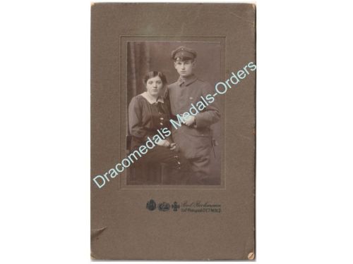 Germany WWI Cabinet Photo Soldier, Iron Cross, Ernst August Military Merit Cross Ribbon Bar, Bayonet by Beckmann