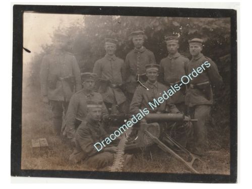 Germany WWI Photo Maxim MG08 Machine Gun MG Squad, Pistol Holster, Ammo Box